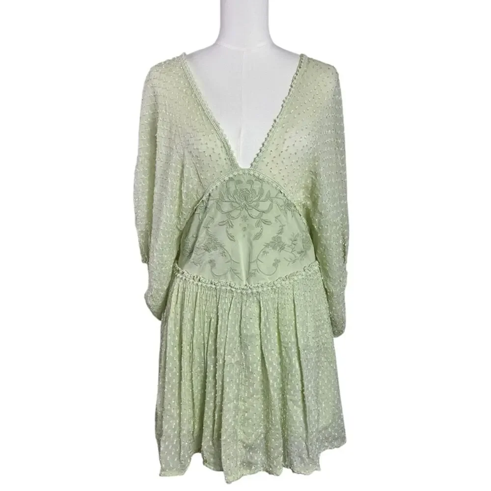 Free People Bohemian Ethereal Cottage Sweet Dreams Mini Dress Frozen Dew Size XL